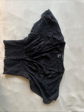 Black Button-Front Crop Top